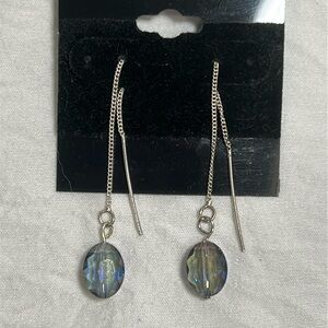 925 Sterling Silver Threaded Earrings w/ Crystal Beads